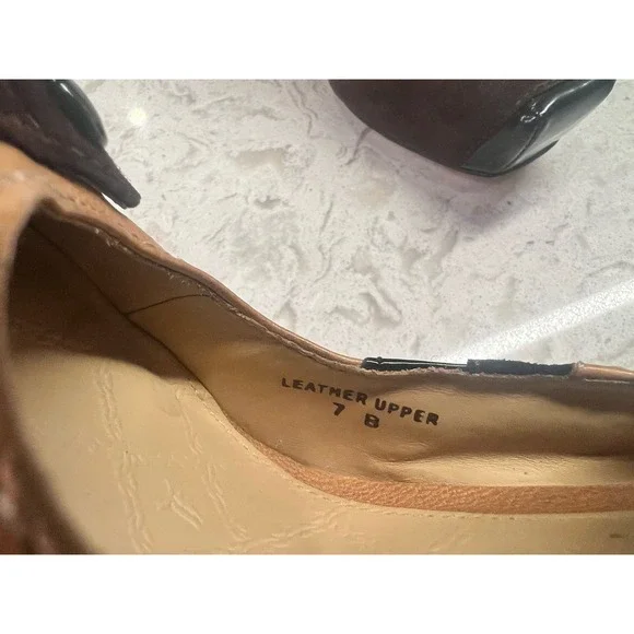 L.A.M.B. Fen tan and brown Leather square Toe Platform Pumps Size 7B